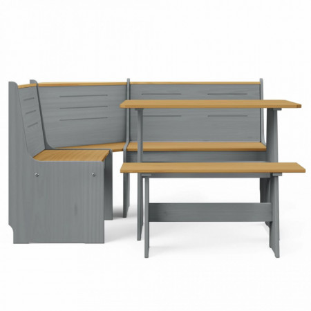 Set mobilier bucătărie, 3 piese, maro miere&gri, lemn masiv pin - V3096569V