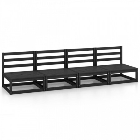 Set mobilier de grădină cu 4 locuri, negru, lemn masiv de pin - V3075343V
