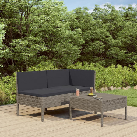 Set mobilier de gradina cu perne, 3 piese, gri, poliratan - V310188V
