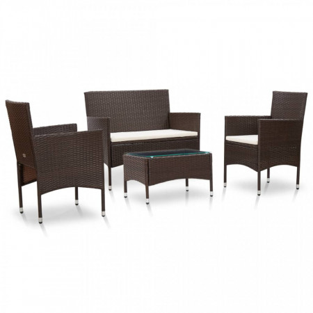 Set mobilier de gradina cu perne, 4 piese, maro, poliratan - V45811V