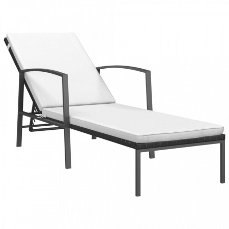 Șezlong de grădină cu pernă, negru, poliratan - V317635V