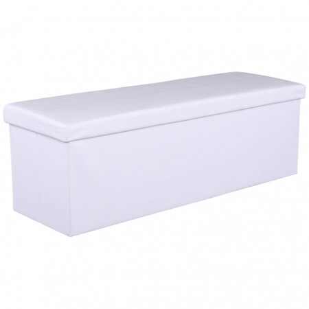 Taburet, scăunel pliabil cu spaţiu pentru depozitare, piele eco albă, 114x38x38 cm - TP191915