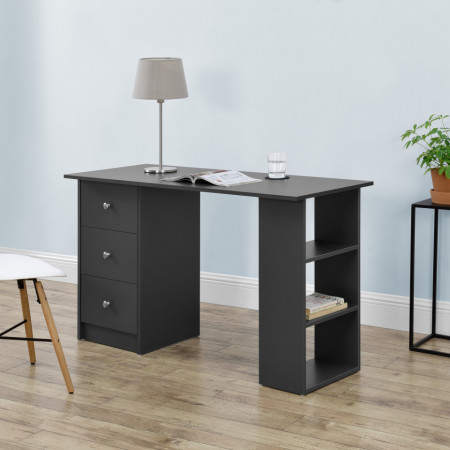 Birou gri inchis cu 3 sertare si 3 rafturi - P67977818