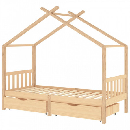 Cadru de pat de copii, cu sertare, 90x200 cm, lemn masiv de pin - V322147V