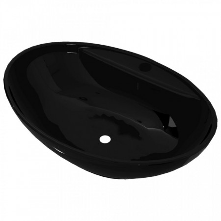 Chiuvetă baie, orificiu robinet/preaplin, negru, ceramică, oval - V141921V