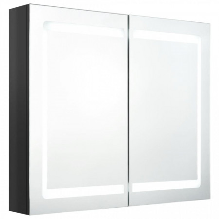 Dulap de baie cu oglindă și LED, negru strălucitor, 80x12x68 cm - V326512V