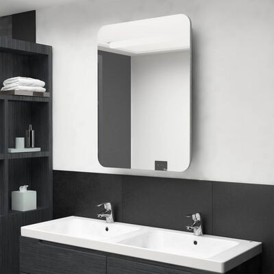 Dulap de baie cu oglindă și LED-uri, gri beton, 60x11x80 cm - V326502V