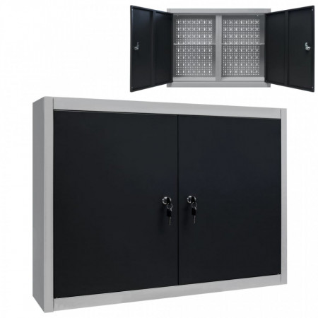 Dulap de perete pentru unelte gri & negru metal stil industrial - V145365V
