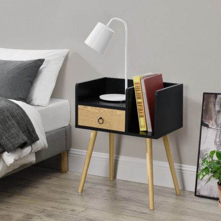 Noptiera cu sertar Dodo, 64 x 50 x 36 cm, PAL, negru/efect lemn - P66773889