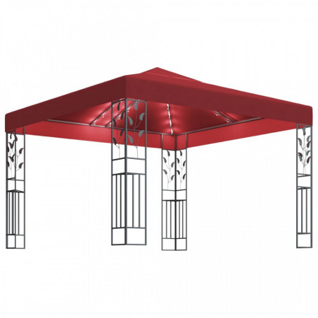 Pavilion cu șir de lumini LED, roșu vin, 3x3 m - V3070297V