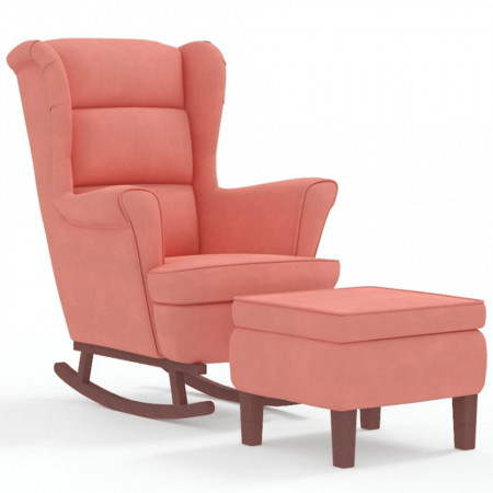 Scaun balansoar, picioare din lemn și taburet, roz, catifea - V3121234V