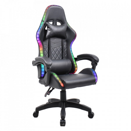 Scaun de birou cu iluminare RGB, gaming, negru, 64x60x127-137 cm - TP279983