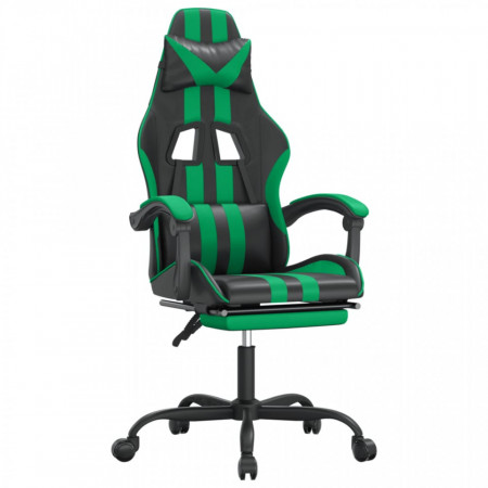 Scaun de gaming pivotant/suport picioare negru/verde piele eco - V349534V