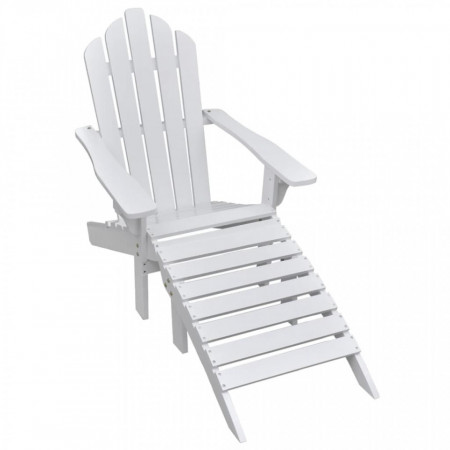 Scaun de gradina cu taburet, alb, lemn - V40859V