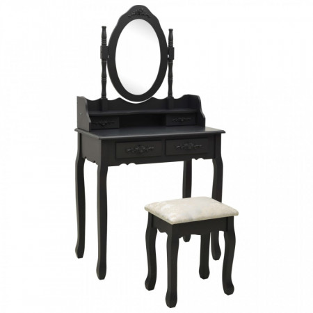 Set masa toaleta cu taburet negru 75x69x140 cm lemn paulownia - V289316V