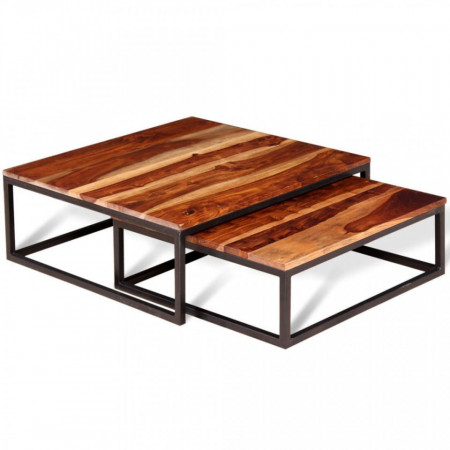 Set mese de cafea suprapuse 2 buc, lemn masiv de sheesham - V243961V