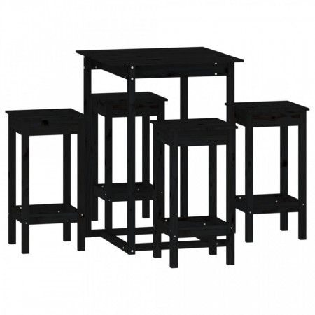 Set mobilier de bar, 5 piese, negru, lemn masiv de pin - V3124741V