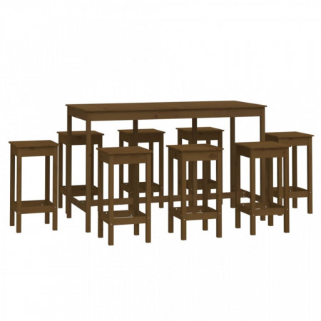 Set mobilier de bar, 9 piese, maro miere, lemn masiv de pin - V3124720V