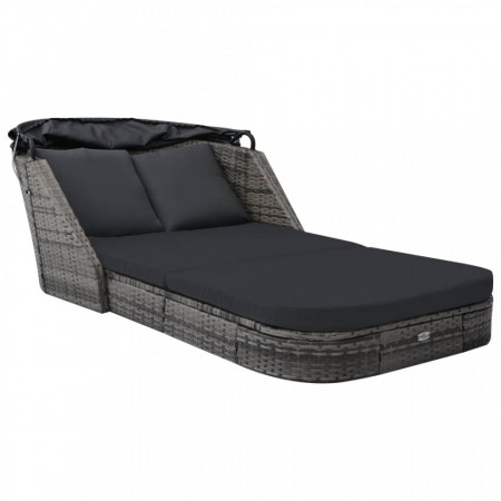 Sezlong cu copertina, antracit, poliratan - V49496V