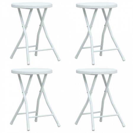 Taburete de gradina pliabile, 4 buc., alb, HDPE, aspect ratan - V47891V
