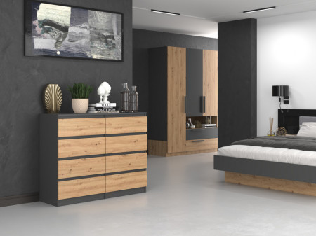 TECOAN-AR105 - Comoda, 120x 40 x 97 cm, Antracit-Stejar Artisan, PAL
