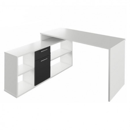 Birou, măsuţă, masă PC pe colţ, alb şi negru, 135x135 cm - TP191610