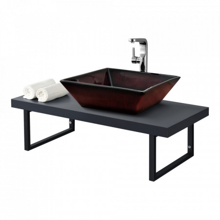 Blat pentru lavoar ABBR-78xxDG, 100 x 45 x 30 cm, PAL//metal, gri inchis / negru mat, cu suport metalic - P71649884