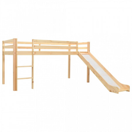 Cadru pat copii etajat cu tobogan &amp; scara 97x208cm lemn de pin - V282714V
