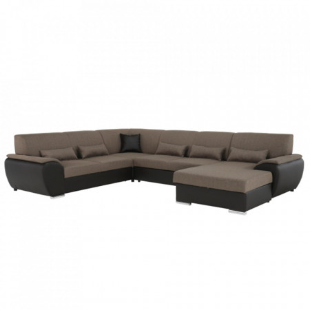 Colţar în formă de U, material textil maro/piele ecologică maro, dreapta, 343x83x272/174cm - TP86931