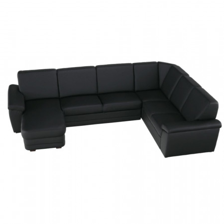 Colţar în formă de U, piele ecologică neagră, model stânga, 330x88x215/153 cm - TP108350