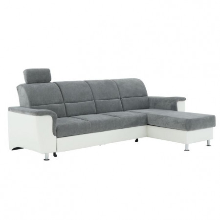 Colţar mic, piele ecologică alb/material textil gri, model dreapta, 260x86/106x168 cm - TP149896
