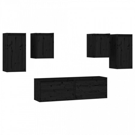 Comode TV, negru, 6 buc., lemn masiv de pin - V3100243V