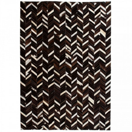 Covor piele naturala, mozaic, 80x150 cm zig-zag Negru/Alb - V132606V