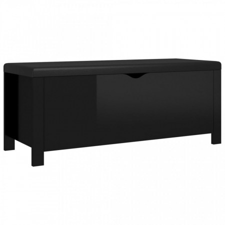 Cutie depozitare cu pernă, negru extralucios,105x40x45 cm, lemn - V326775V