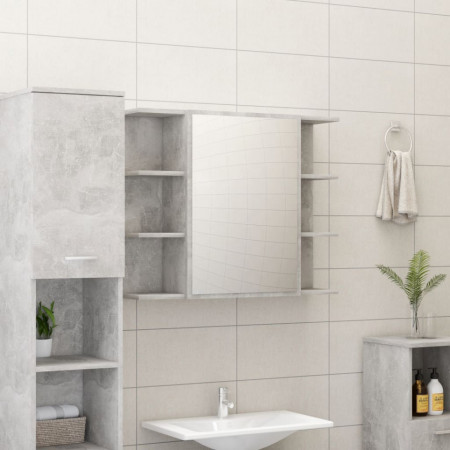 Dulap de baie cu oglindă, gri beton, 80 x 20,5 x 64 cm, PAL - V802610V
