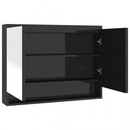 Dulap de baie cu oglindă, negru strălucitor, 80x15x60 cm, MDF - V331531V