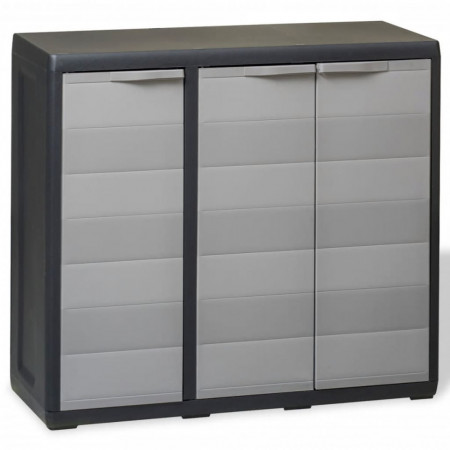 Dulap de depozitare pentru gradina, cu 2 rafturi, negru si gri - V43705V