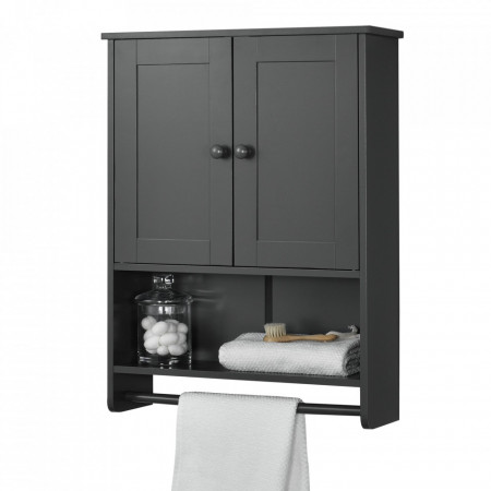 Dulap de perete pentru baie Steyr DG, 65 x 48,7 x 14,5 cm, MDF/gri inchis, cu 2 usi si suport pentru prosop - P72127674