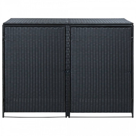 Magazie dublă pentru pubele, poliratan, negru, 148x80x111 cm - V43887V