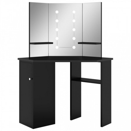 Masă de toaletă de colț, cu LED, negru, 111x54x141,5 cm - V326534V