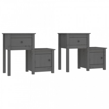 Noptiere, 2 buc., gri, 79,5x38x65,5 cm, lemn masiv de pin - V814544V