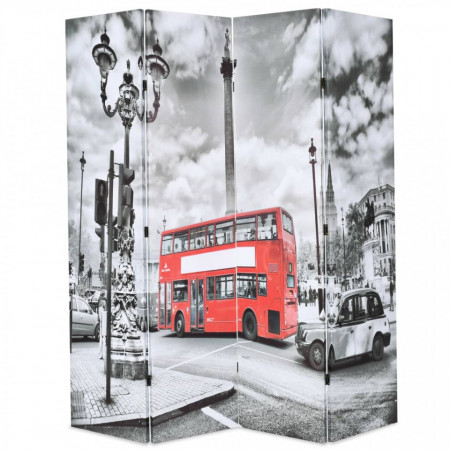 Paravan camera pliabil, 160x170 cm, autobuz londonez, negru/alb - V245874V