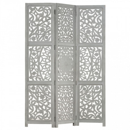 Paravan camera sculptat manual 3 panouri gri 120x165 cm mango - V285337V