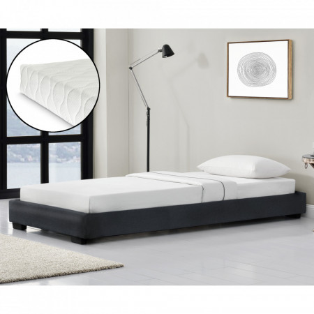 Pat tapitat modern cu saltea, 200 x 90 x 16 cm, negru, pentru 1 persoana - P67666364
