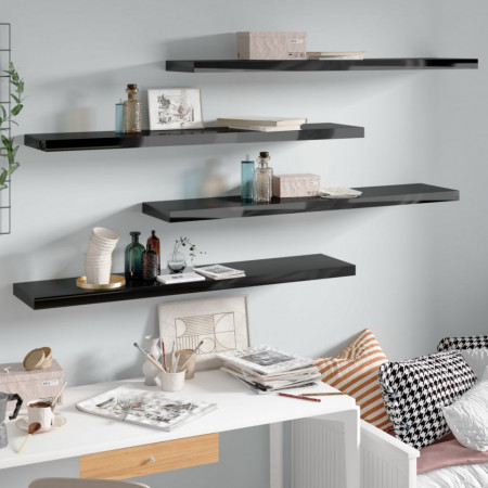 Rafturi de perete 4 buc. negru extralucios 120x23,5x3,8 cm MDF - V323780V