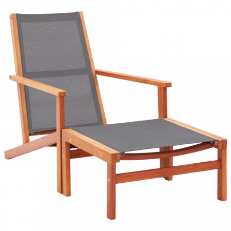 Scaun gradina cu taburet, gri, lemn masiv eucalipt & textilena - V48696V