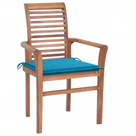 Scaune de masă cu perne albastre, 4 buc., lemn masiv de tec - V3062626V
