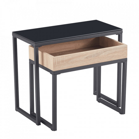 Set 2 măsuţe de cafea, stejar și negru, 60x30 cm, 50x27 cm - TP290422
