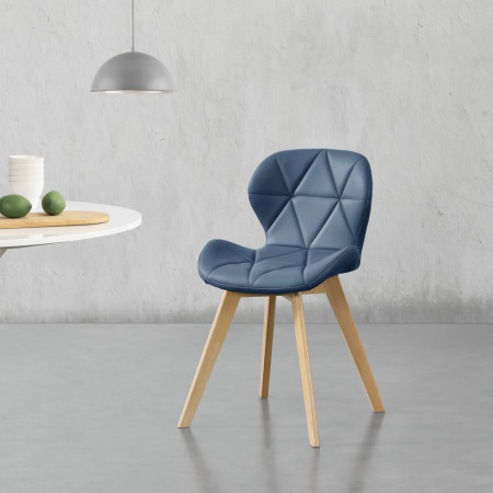 Set 6 scaune de bucatarie, 81 x 57 x 49 cm, imitatie piele, lemn de fag, albastru - P76943627