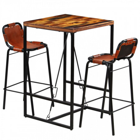 Set bar 3 piese, lemn masiv reciclat, piele naturala de capra - V246286V